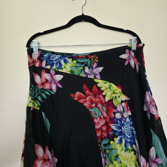 Pomodoro Floral Midi Skirt Womens UK 16 US 12 Black Multi Boho Cottage A-line - Picture 2 of 10